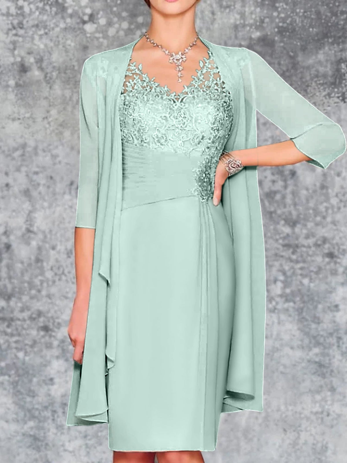 Knee Length V Neck Sheath Column Mother of the Bride Dress