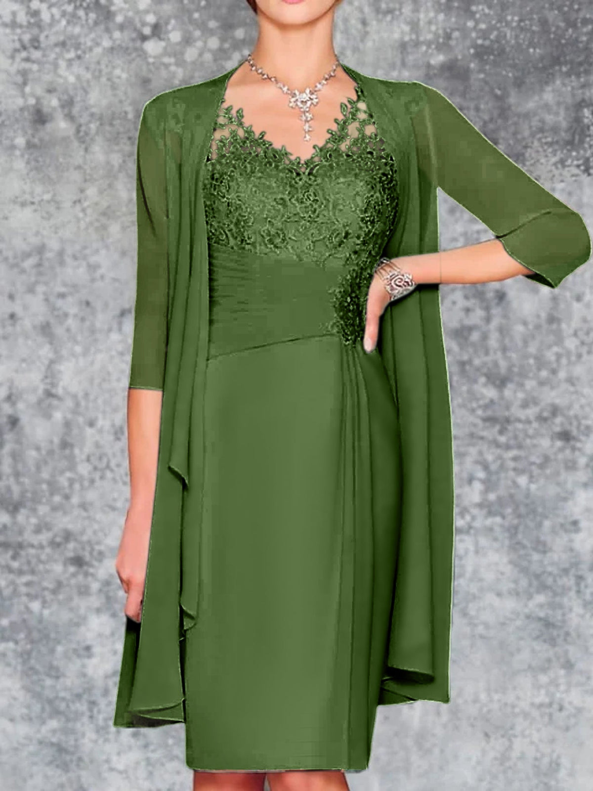 Knee Length V Neck Sheath Column Mother of the Bride Dress