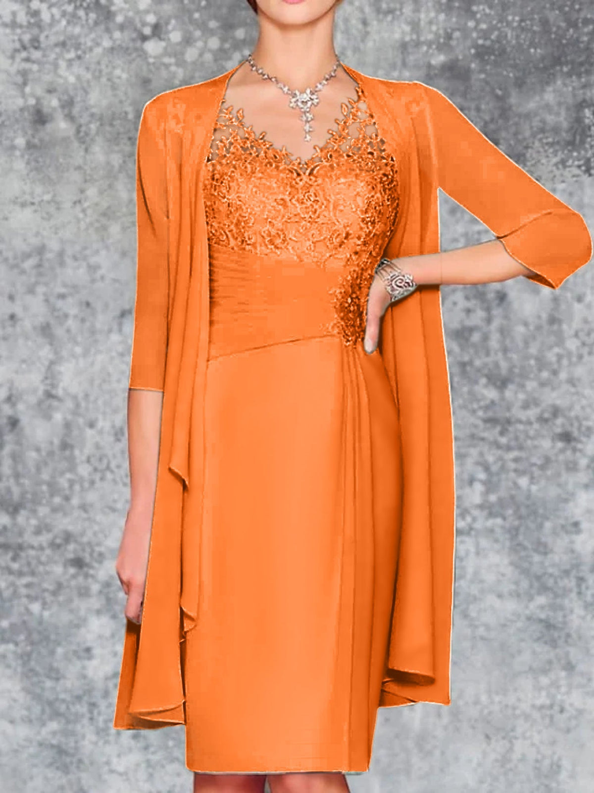 Knee Length V Neck Sheath Column Mother of the Bride Dress