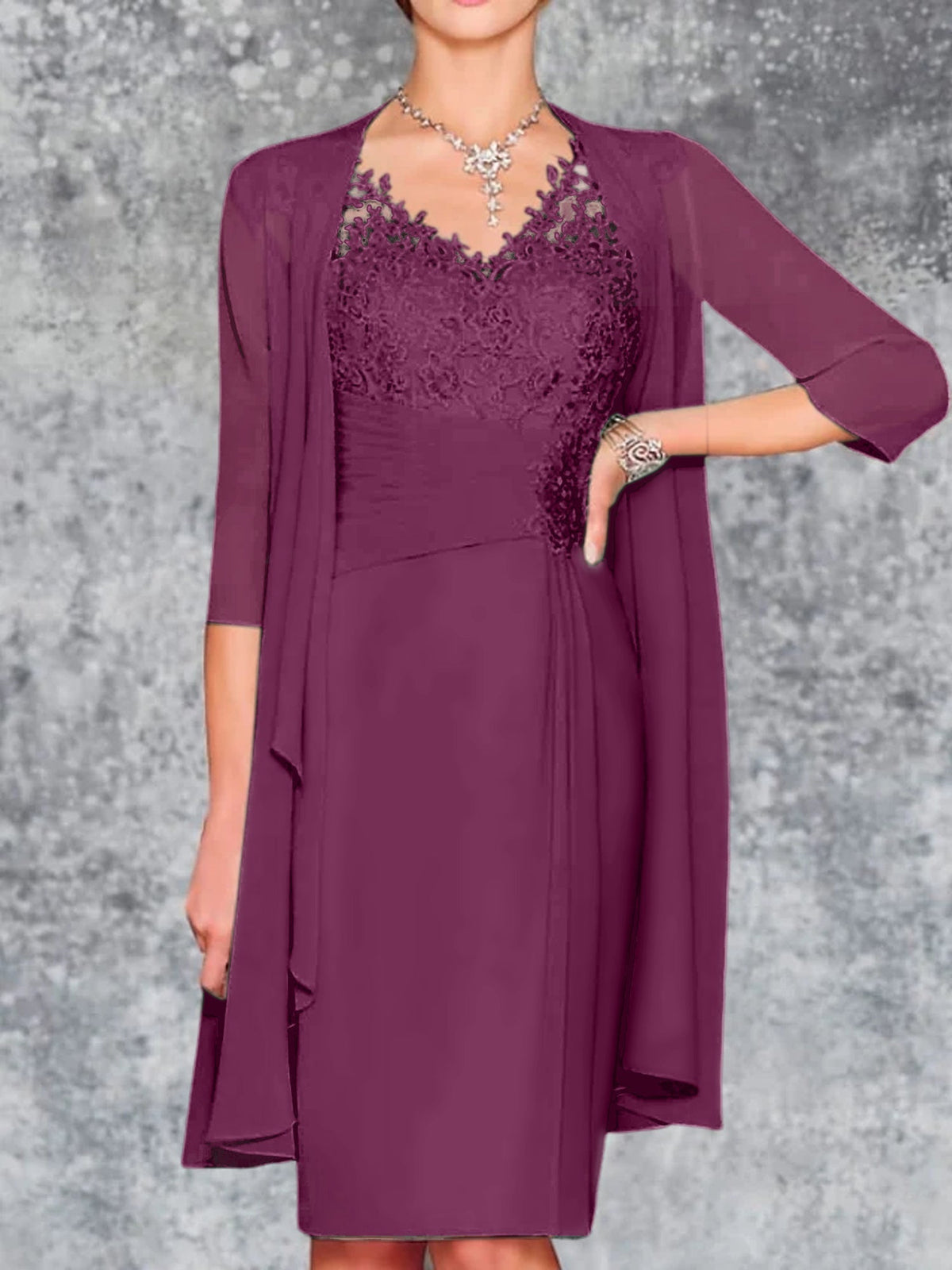 Knee Length V Neck Sheath Column Mother of the Bride Dress