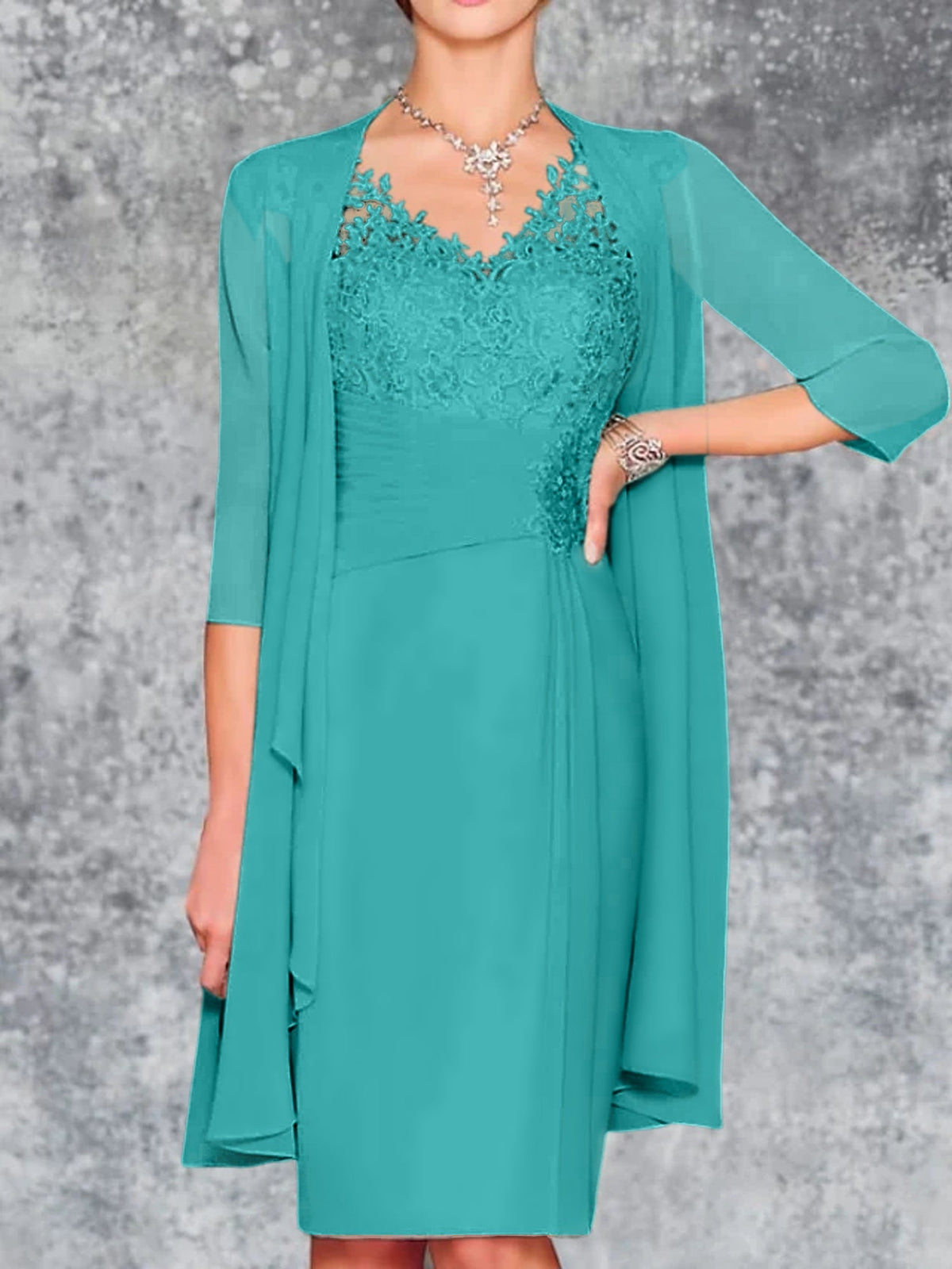 Knee Length V Neck Sheath Column Mother of the Bride Dress