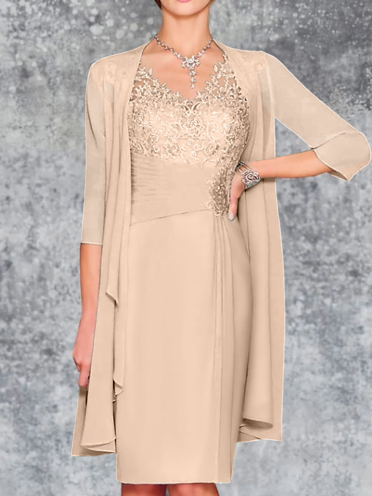 Knee Length V Neck Sheath Column Mother of the Bride Dress