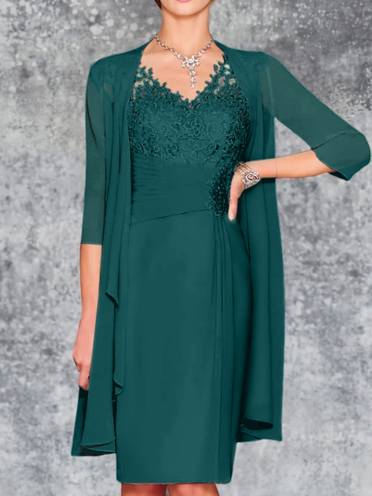 Knee Length V Neck Sheath Column Mother of the Bride Dress
