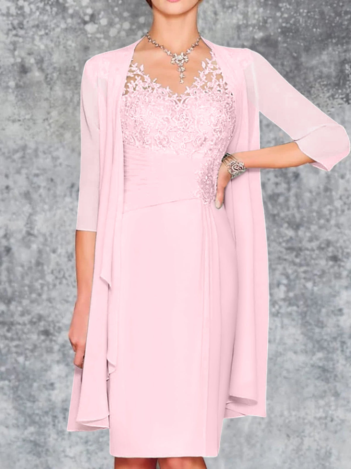 Knee Length V Neck Sheath Column Mother of the Bride Dress