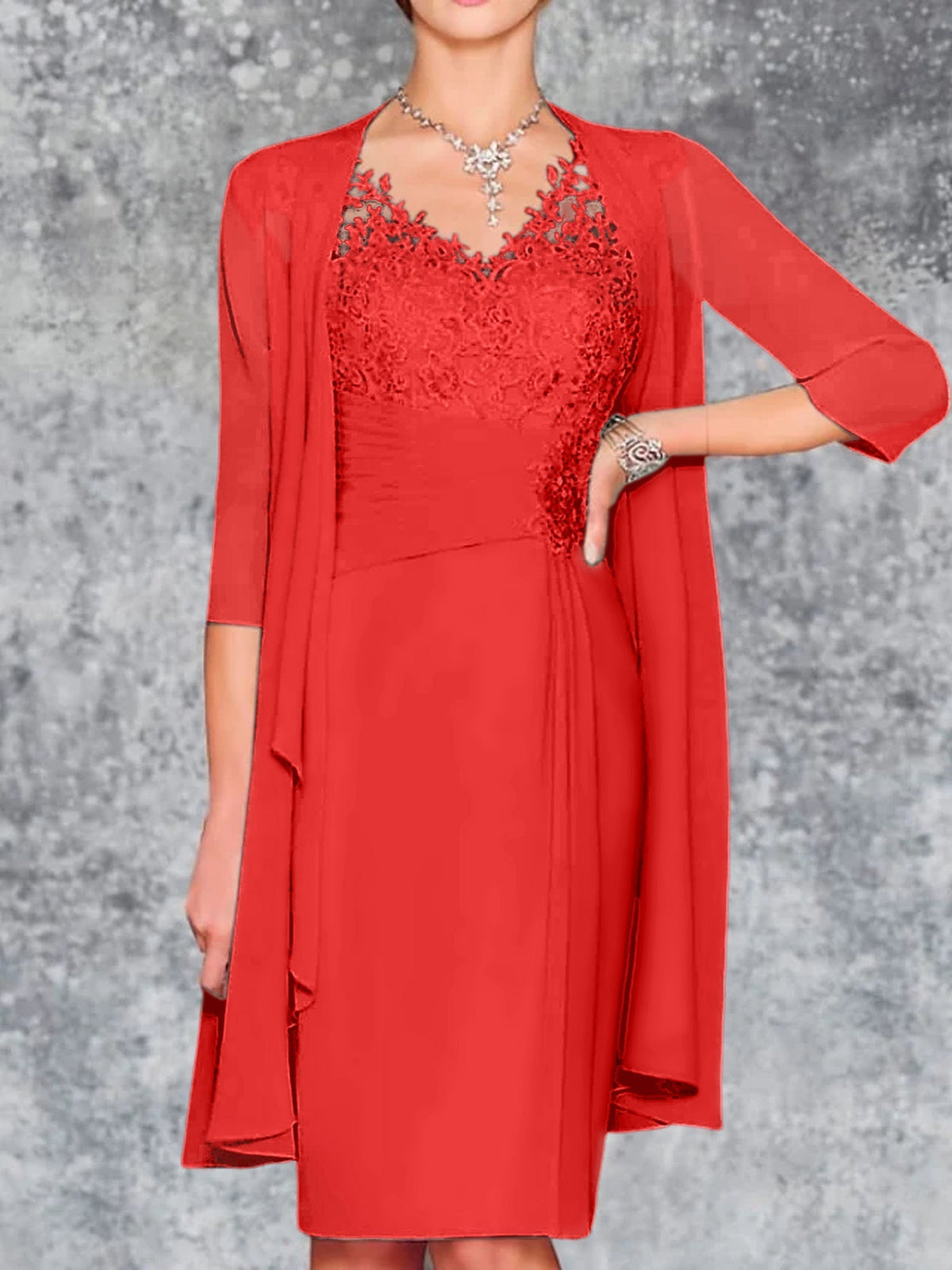 Knee Length V Neck Sheath Column Mother of the Bride Dress