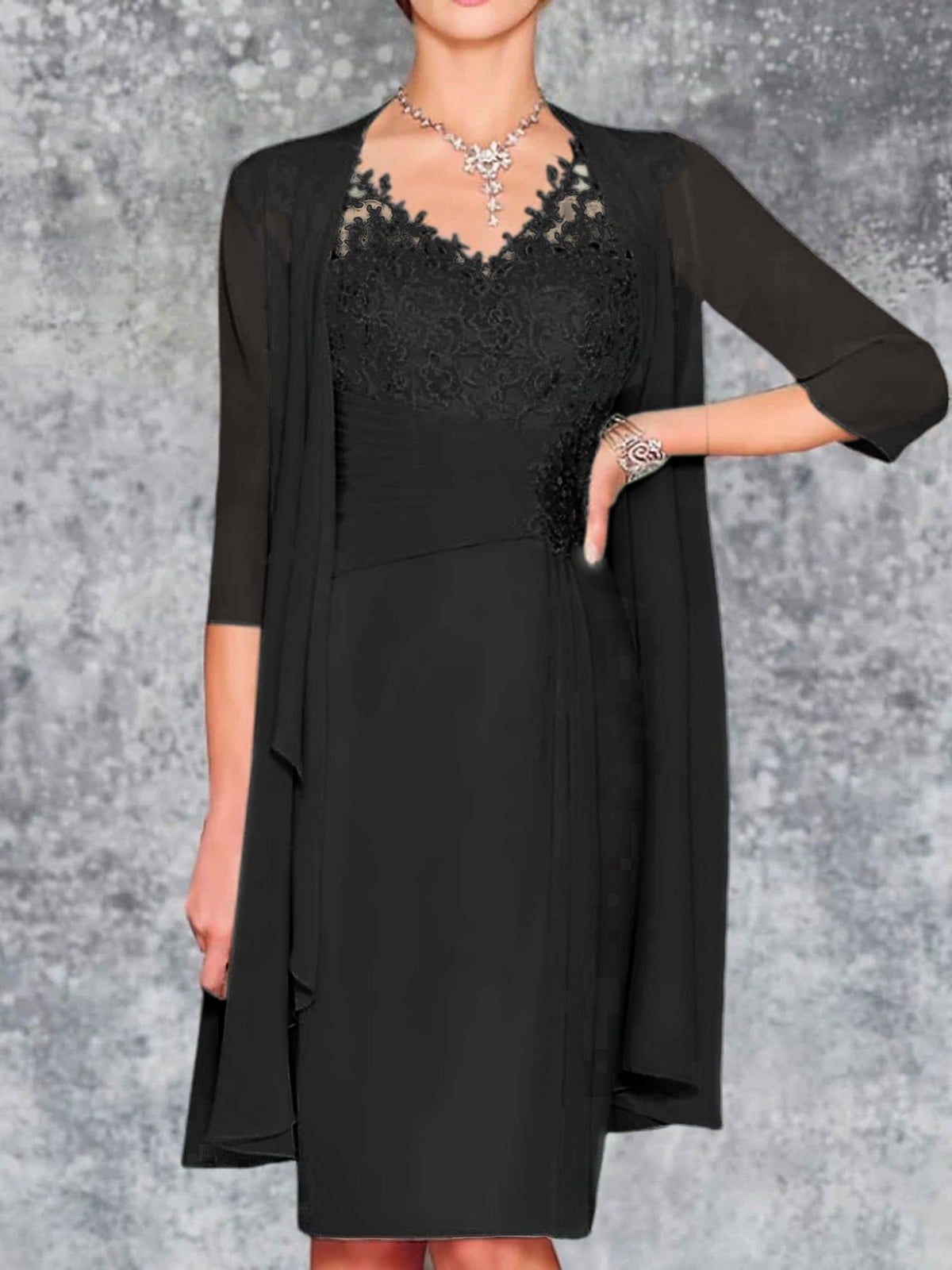 Knee Length V Neck Sheath Column Mother of the Bride Dress