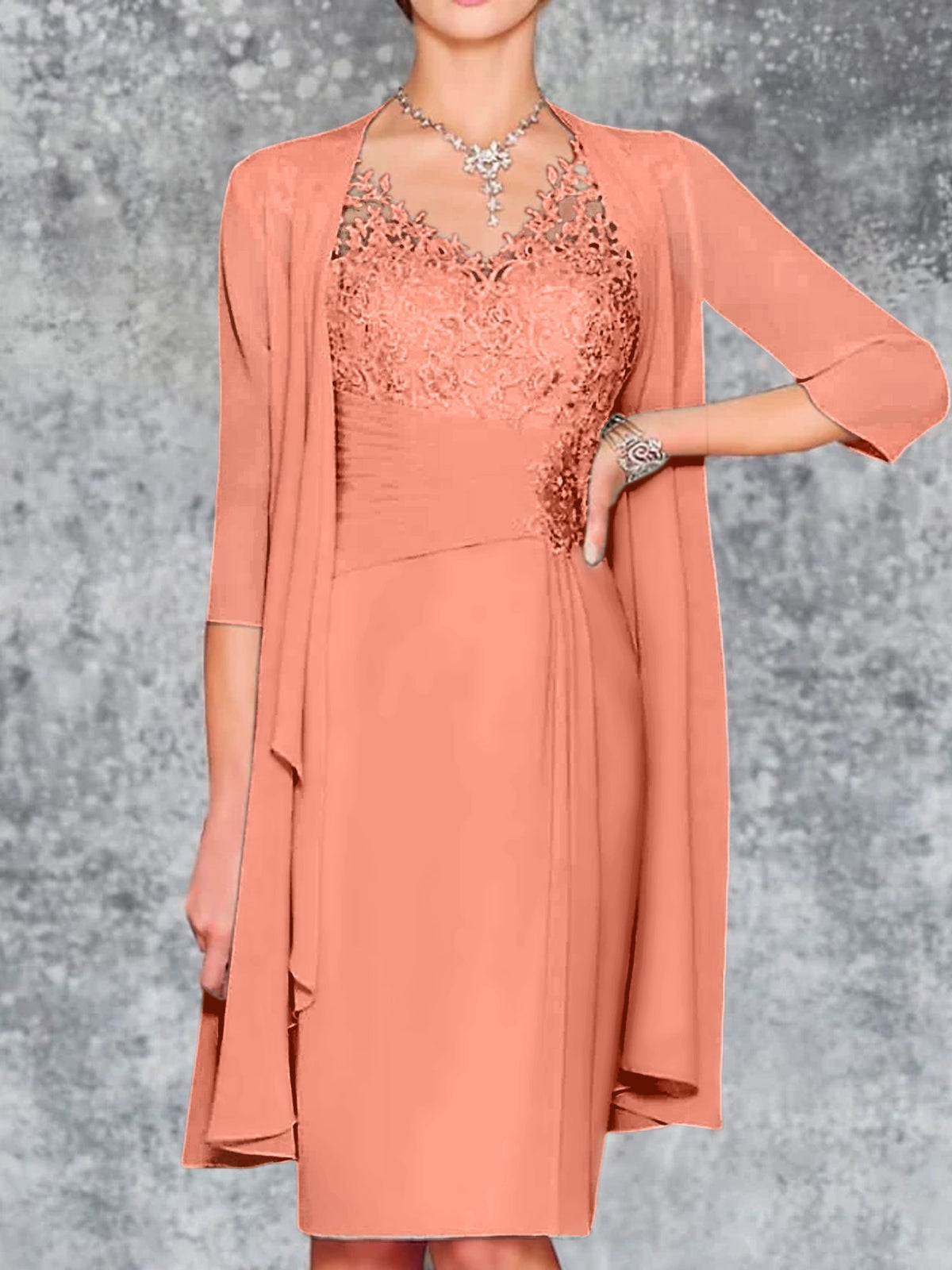 Knee Length V Neck Sheath Column Mother of the Bride Dress