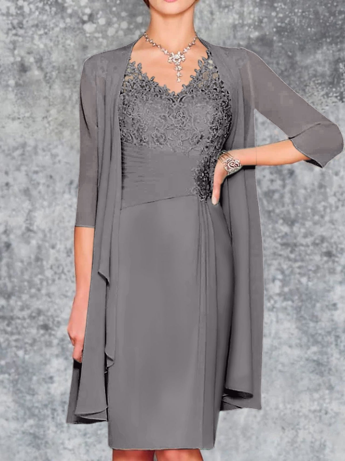 Knee Length V Neck Sheath Column Mother of the Bride Dress