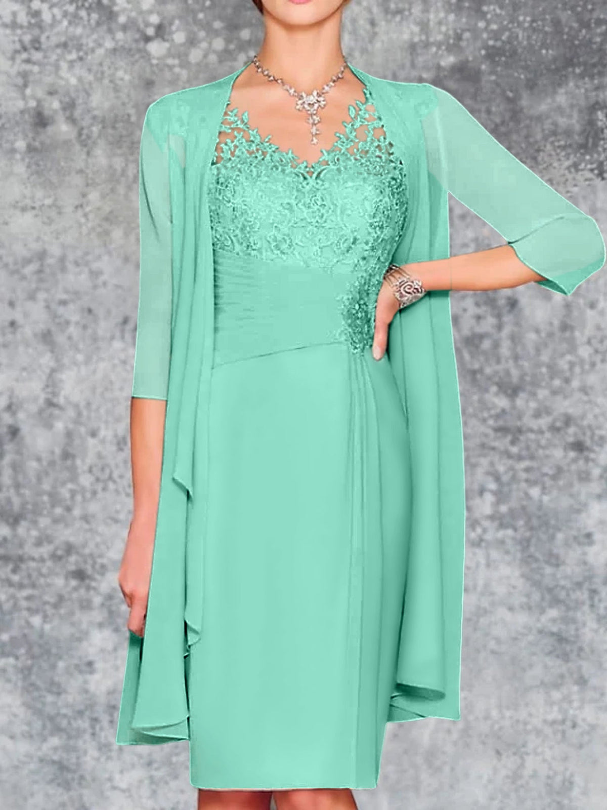 Knee Length V Neck Sheath Column Mother of the Bride Dress