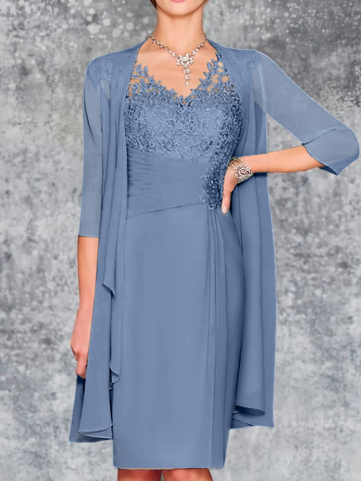 Knee Length V Neck Sheath Column Mother of the Bride Dress