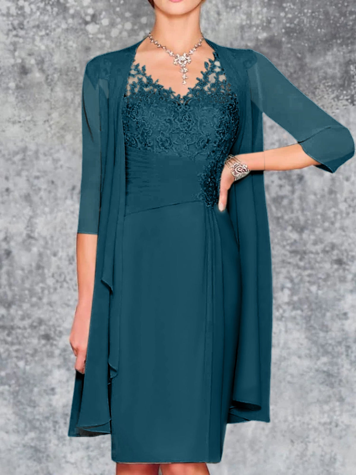 Knee Length V Neck Sheath Column Mother of the Bride Dress