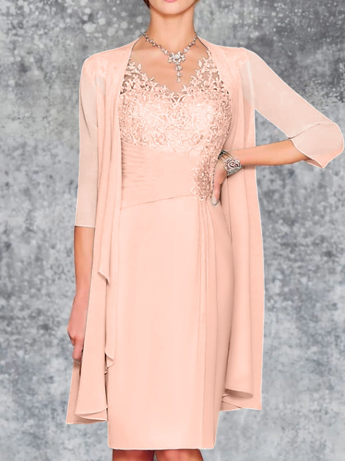 Knee Length V Neck Sheath Column Mother of the Bride Dress