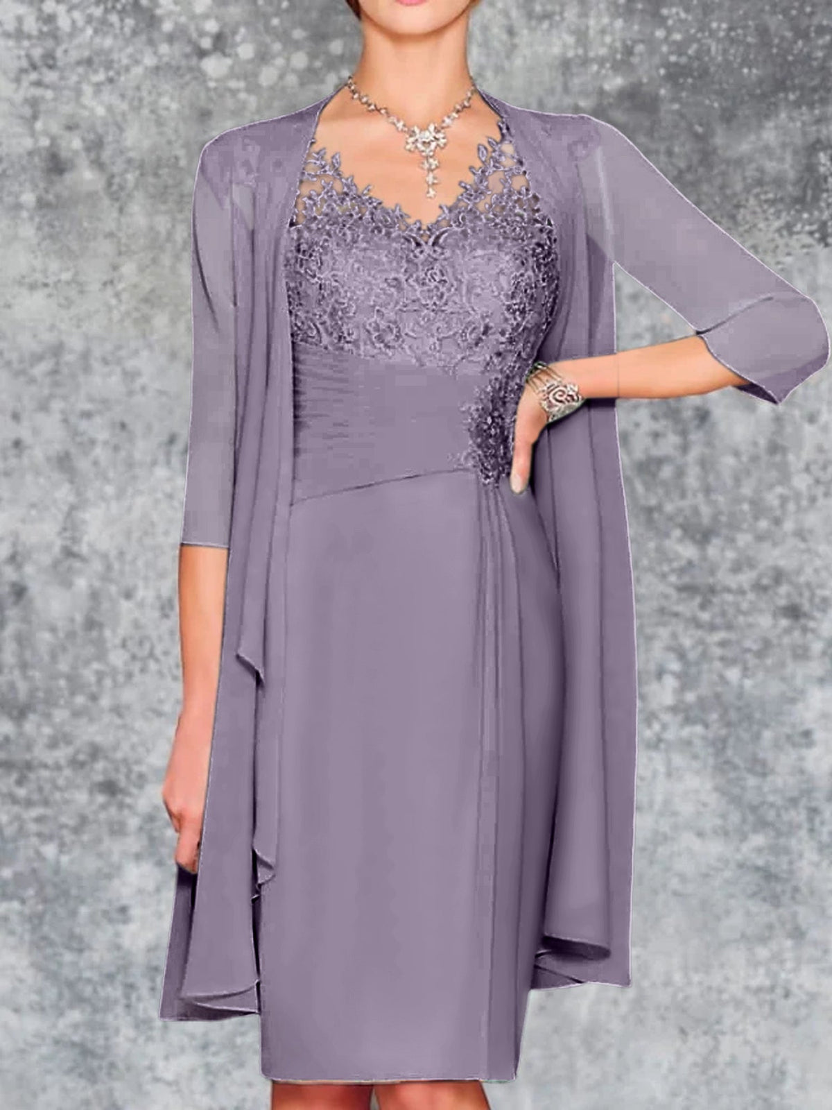 Knee Length V Neck Sheath Column Mother of the Bride Dress
