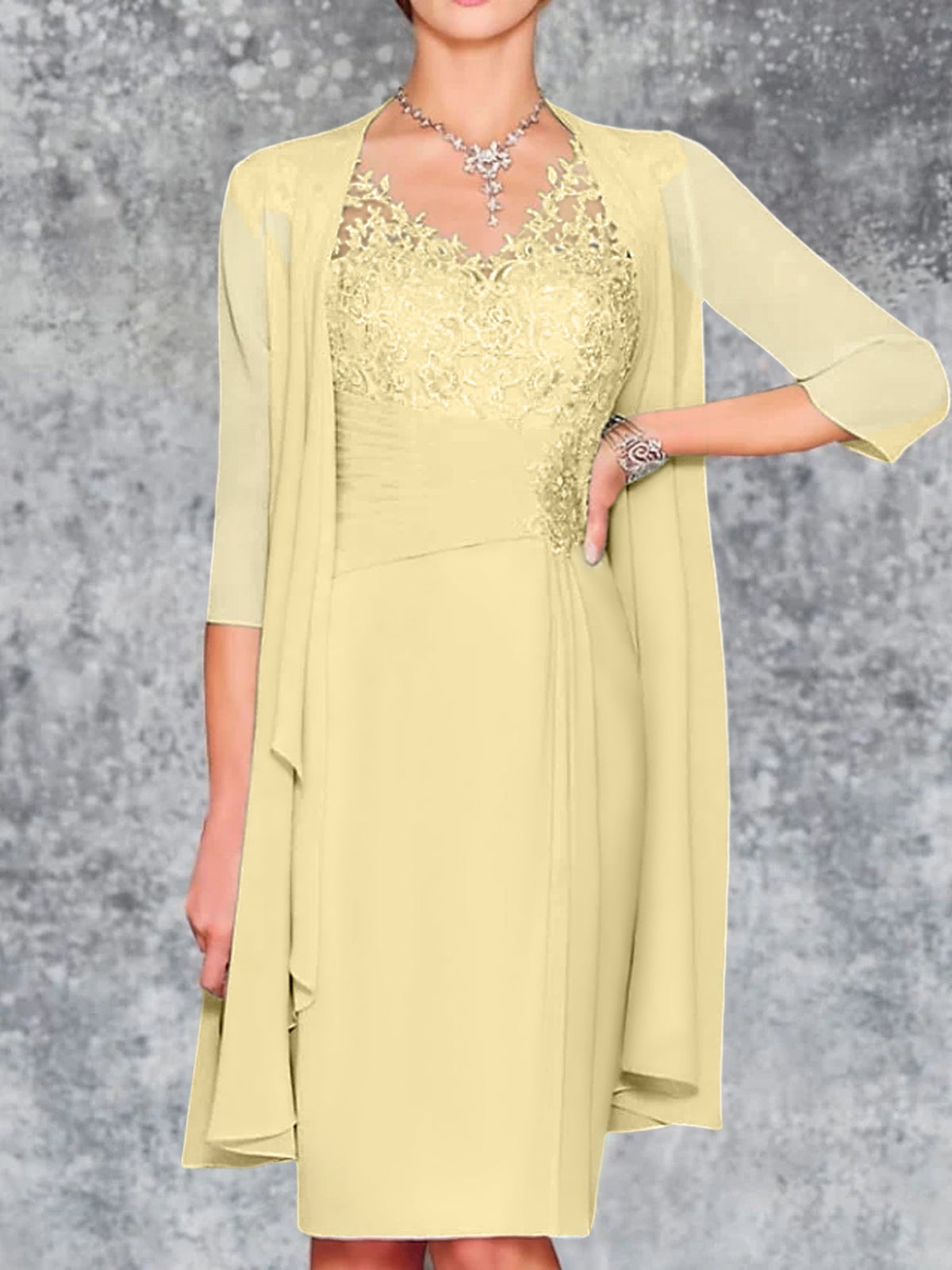 Knee Length V Neck Sheath Column Mother of the Bride Dress