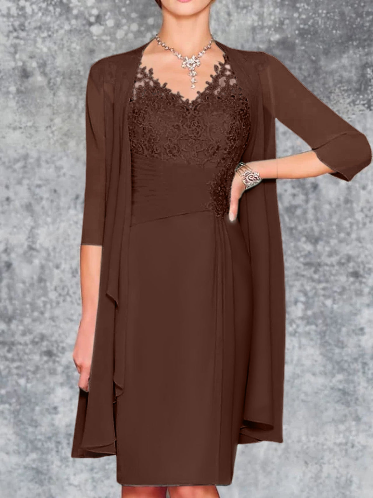Knee Length V Neck Sheath Column Mother of the Bride Dress