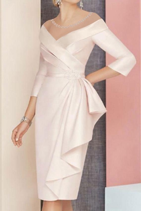 Knee Length V Neck Sheath Column Mother of the Bride Dress