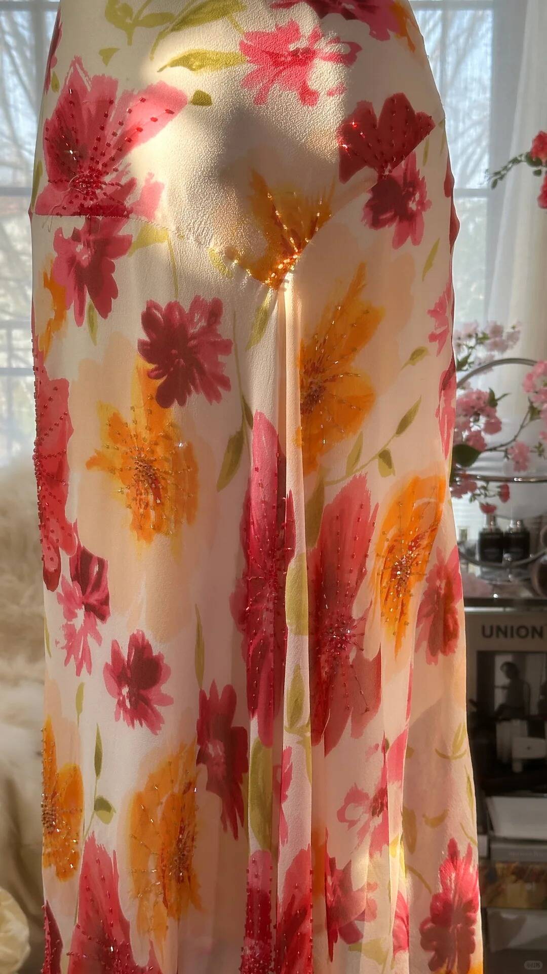 Pretty Chiffon Print Floral Beaded Mermaid Evening Dress Long Formal Party Dress - View 8 | VelvetHem