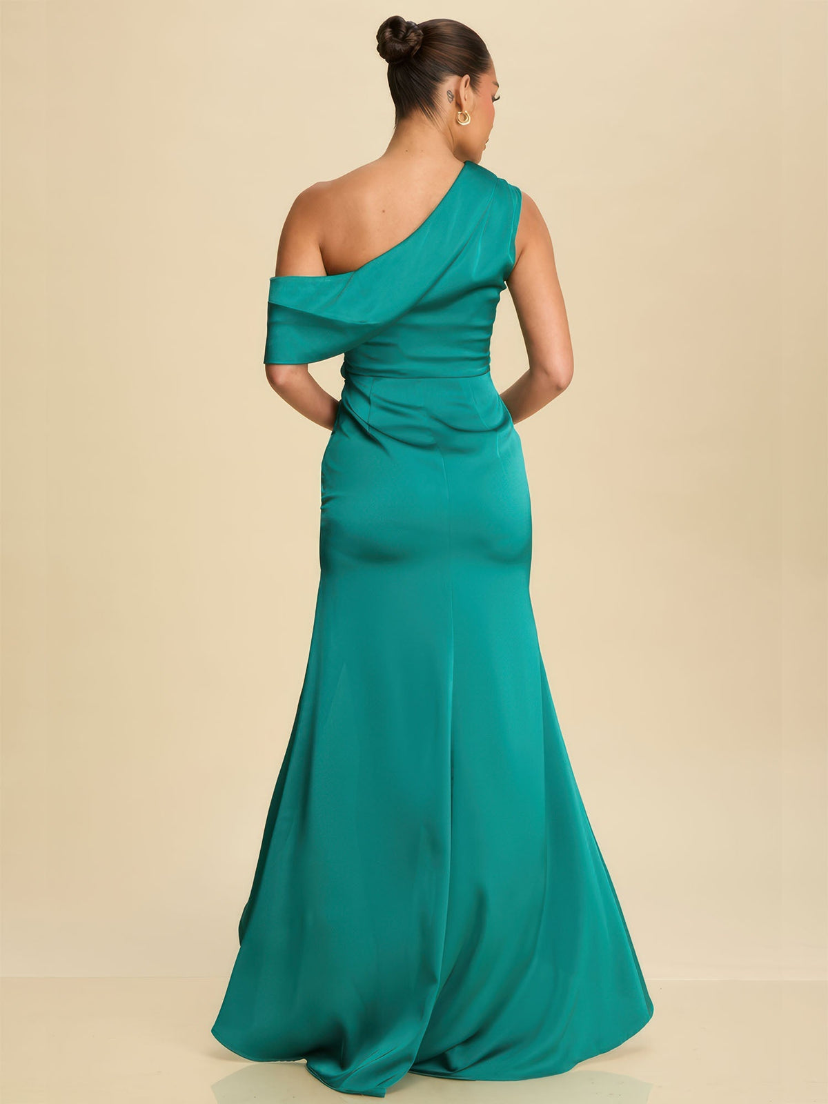 Sleeveless Ruched Satin Bodycon Gown