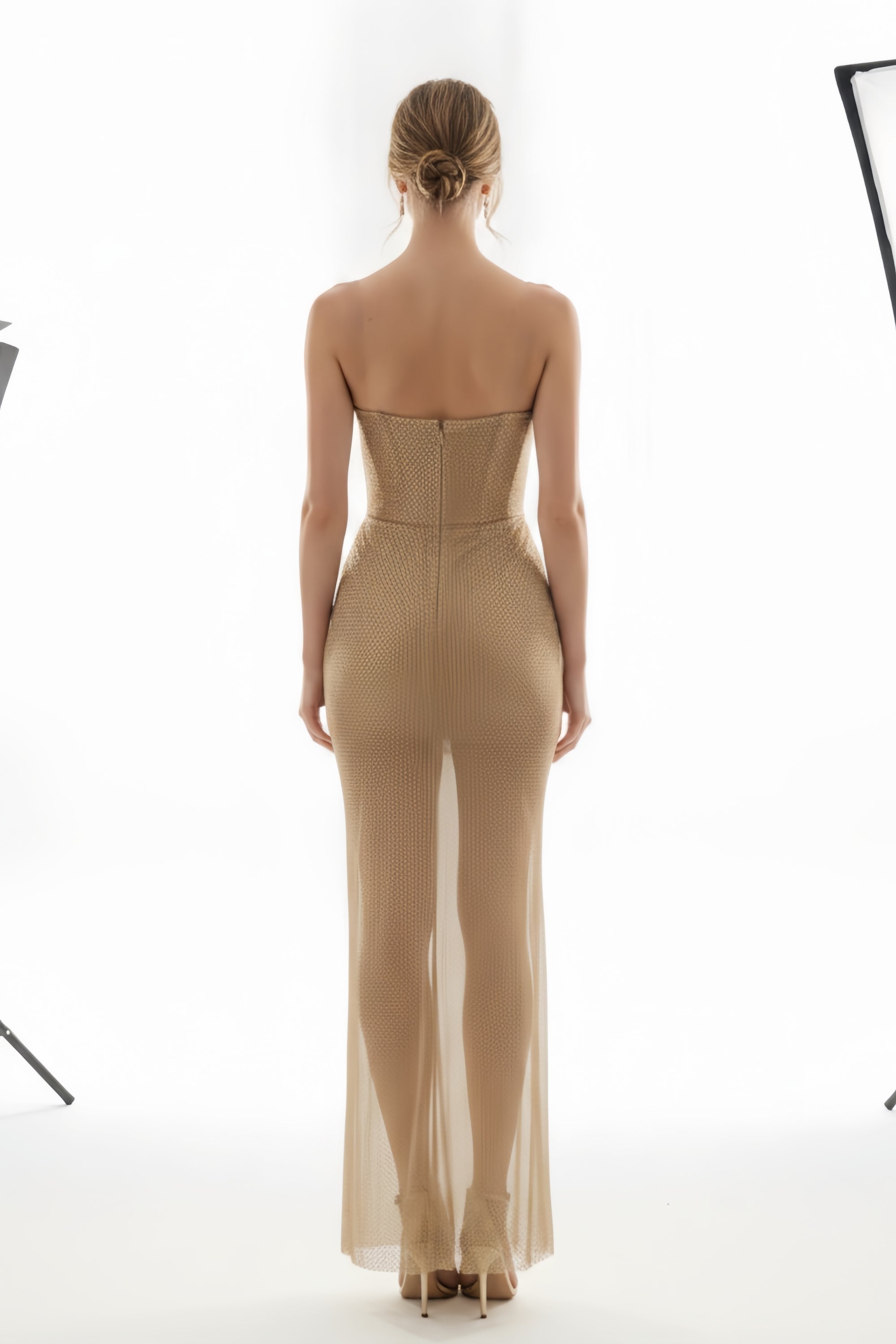 Spaghetti Strap Corset Mini Dress with Sheer Overlay and Slit