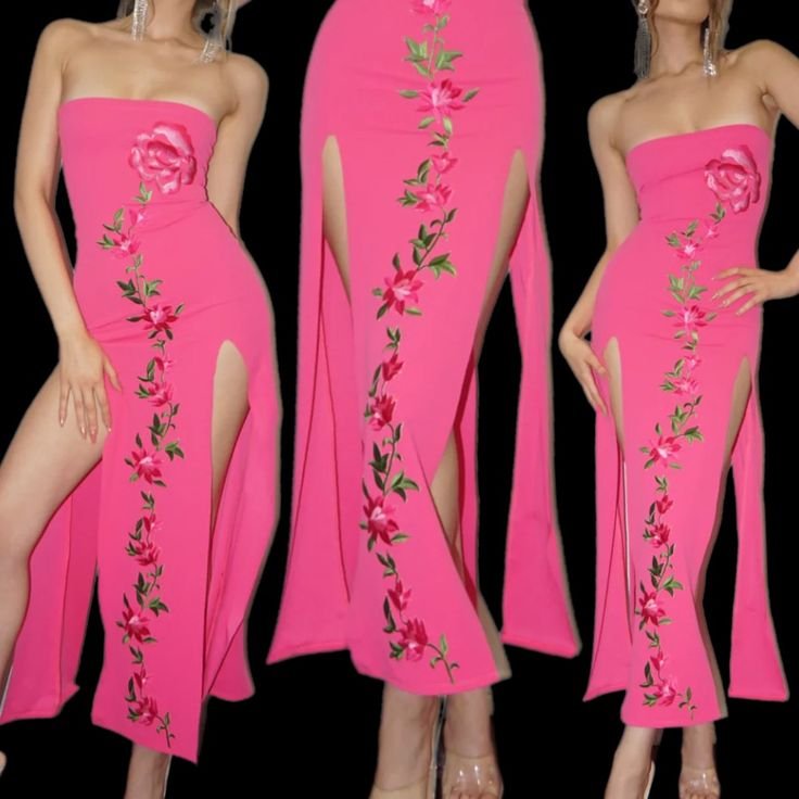 Pink Strapless Sexy Slit Sheath Prom Dress Formal Evening Dress Y8473 - VelvetHem