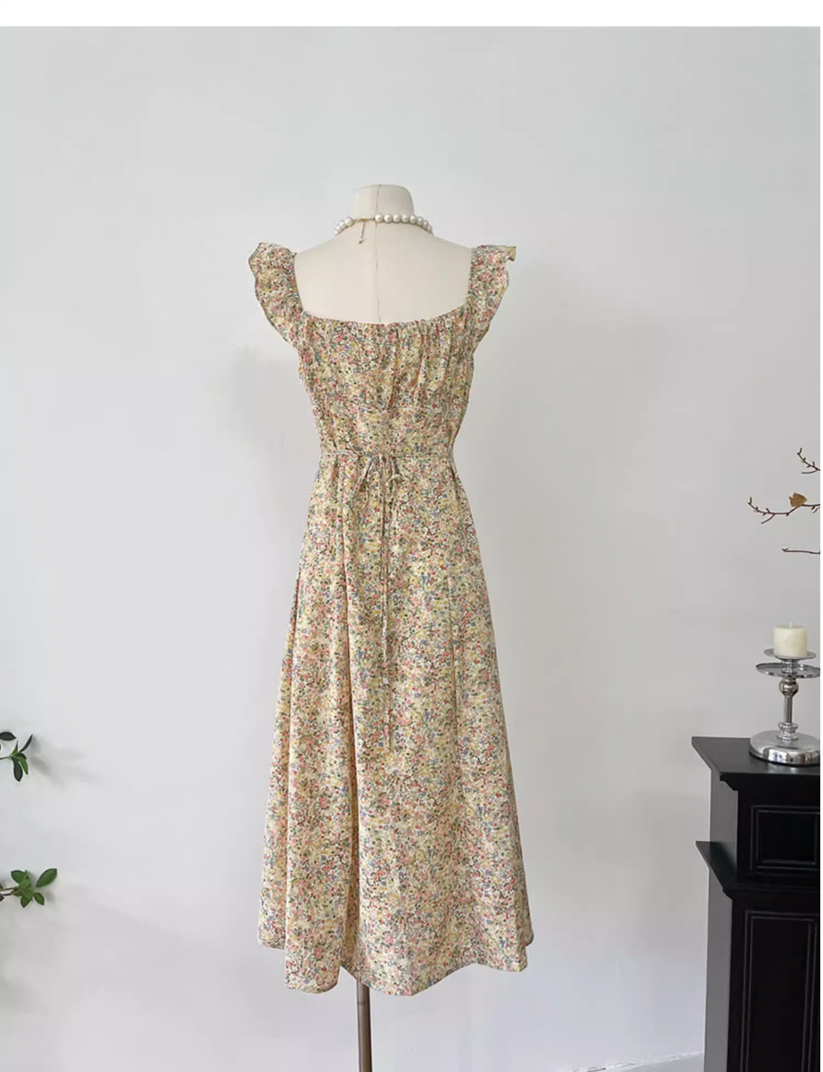 Light Yellow Floral Long Dress Vacation Dress - View 2 | VelvetHem