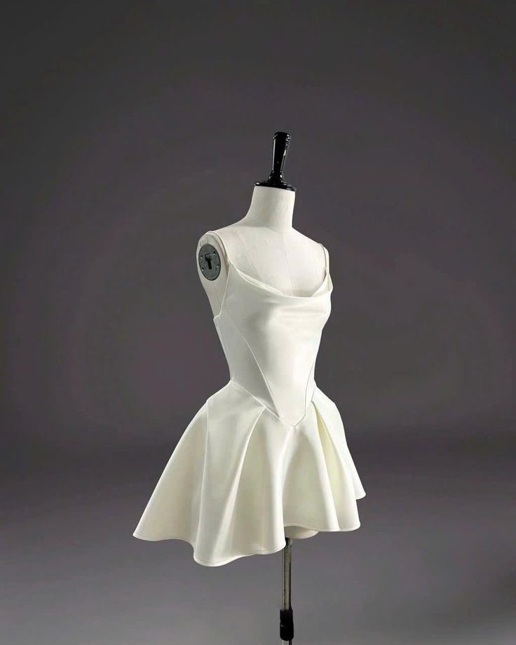 Simple Spaghetti Straps White Satin A Line Birthday Outfits Short Formal 7th Grade Homecoming Dress - View 2 | VelvetHem