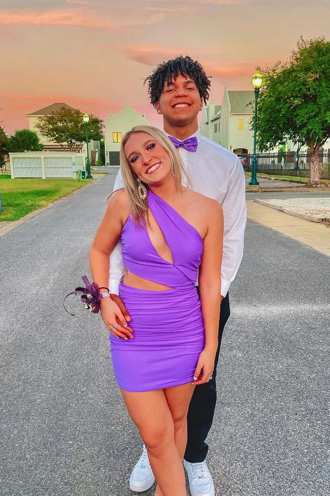 Purple One Shoulder Tight Mini Homecoming Dress (ZD11843) - VelvetHem