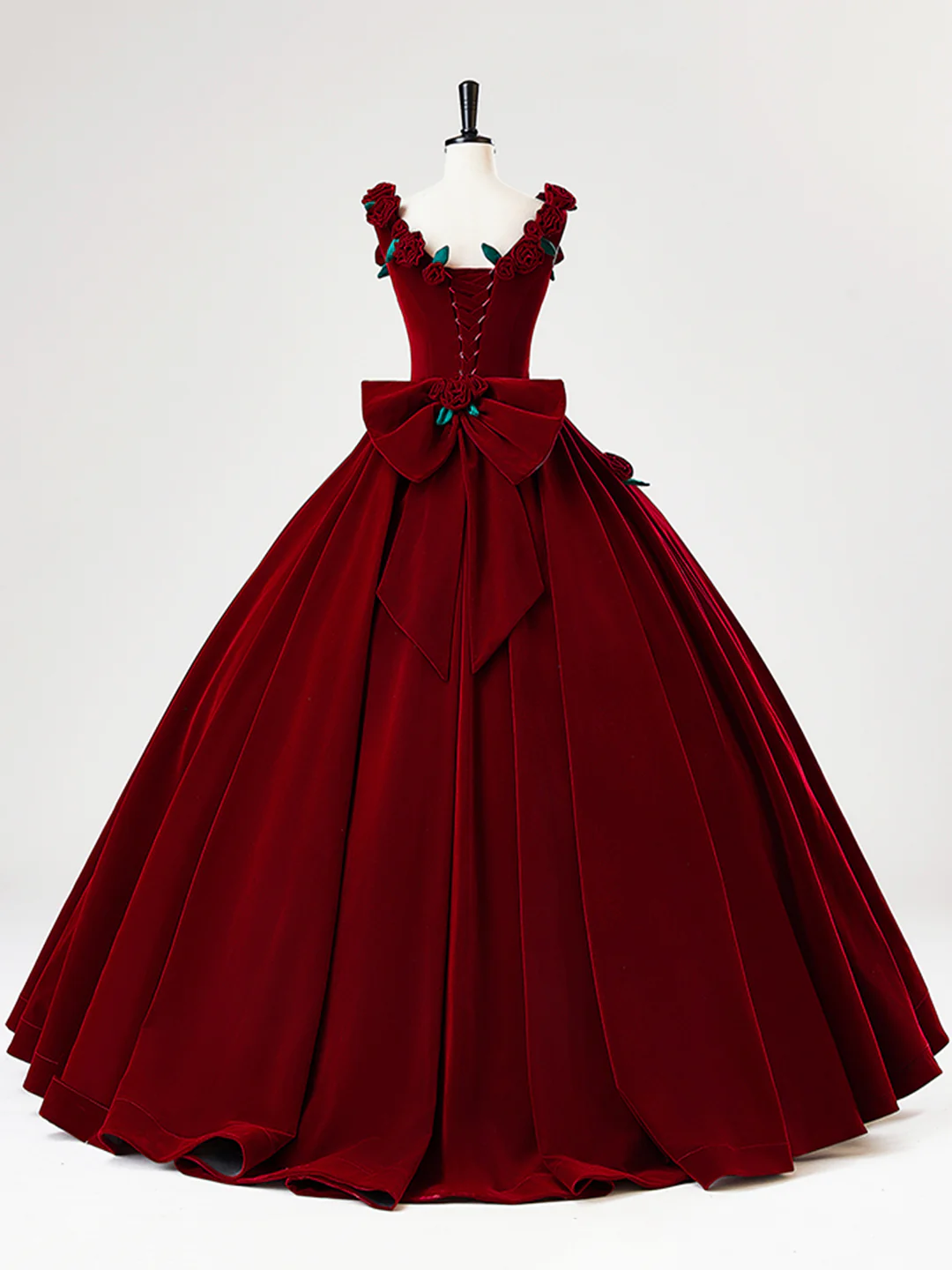 Charming Red Velvet A Line Rose Flowers Ball Gown Sweet 16 Dress Quinceanera Dress - View 3 | VelvetHem