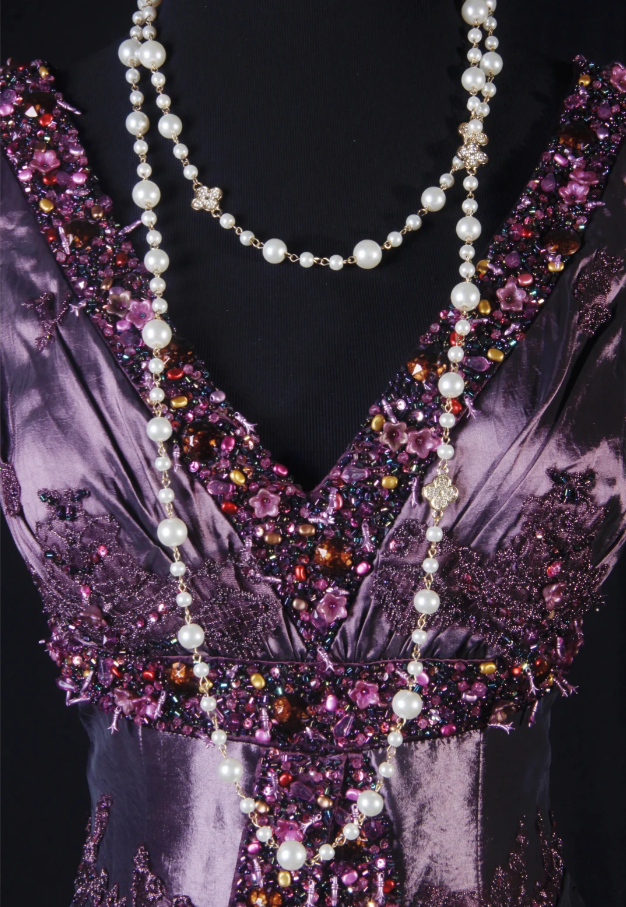 Vintage Purple V Neck Satin Beaded Mermaid Evening Dress Long Birthday Party Gown - View 4 | VelvetHem