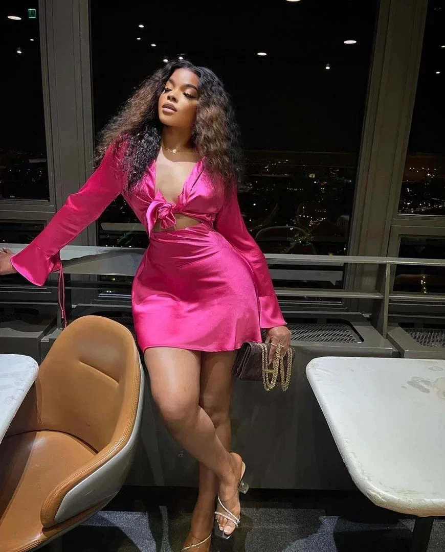 Chic Hot Pink Homecoming Dress with Long Sleeves Hot Pink Cocktail Dress Y2221 by simplepromdress