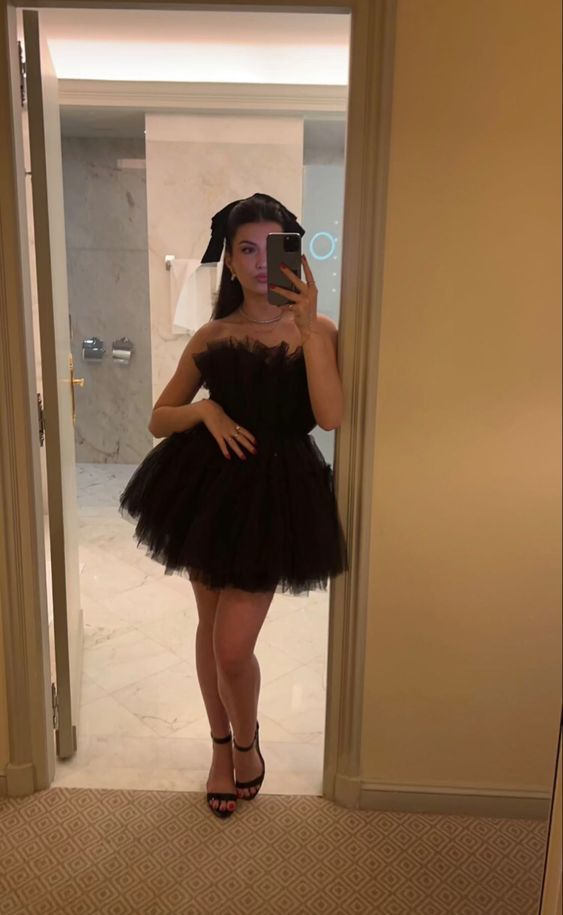 Chic Black Tulle Mini Prom Dress Sexy Homecoming Dress Y7924 by simplepromdress