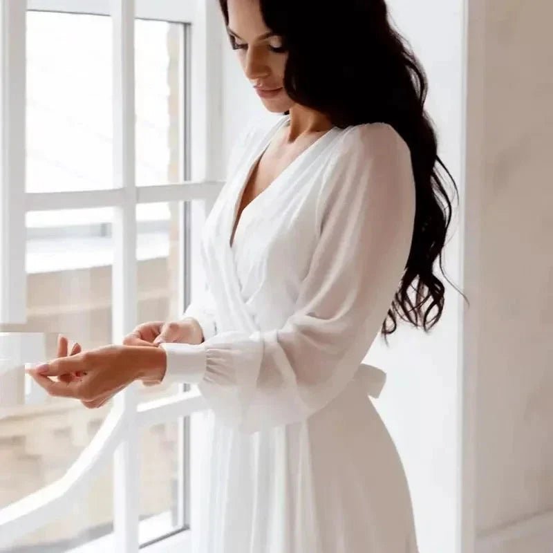 A Line Chiffon Wedding Dresses White Dresses Womens vestidos boda playa vestidos de boda Elopment Full Sleeve Simple (ZD13422)