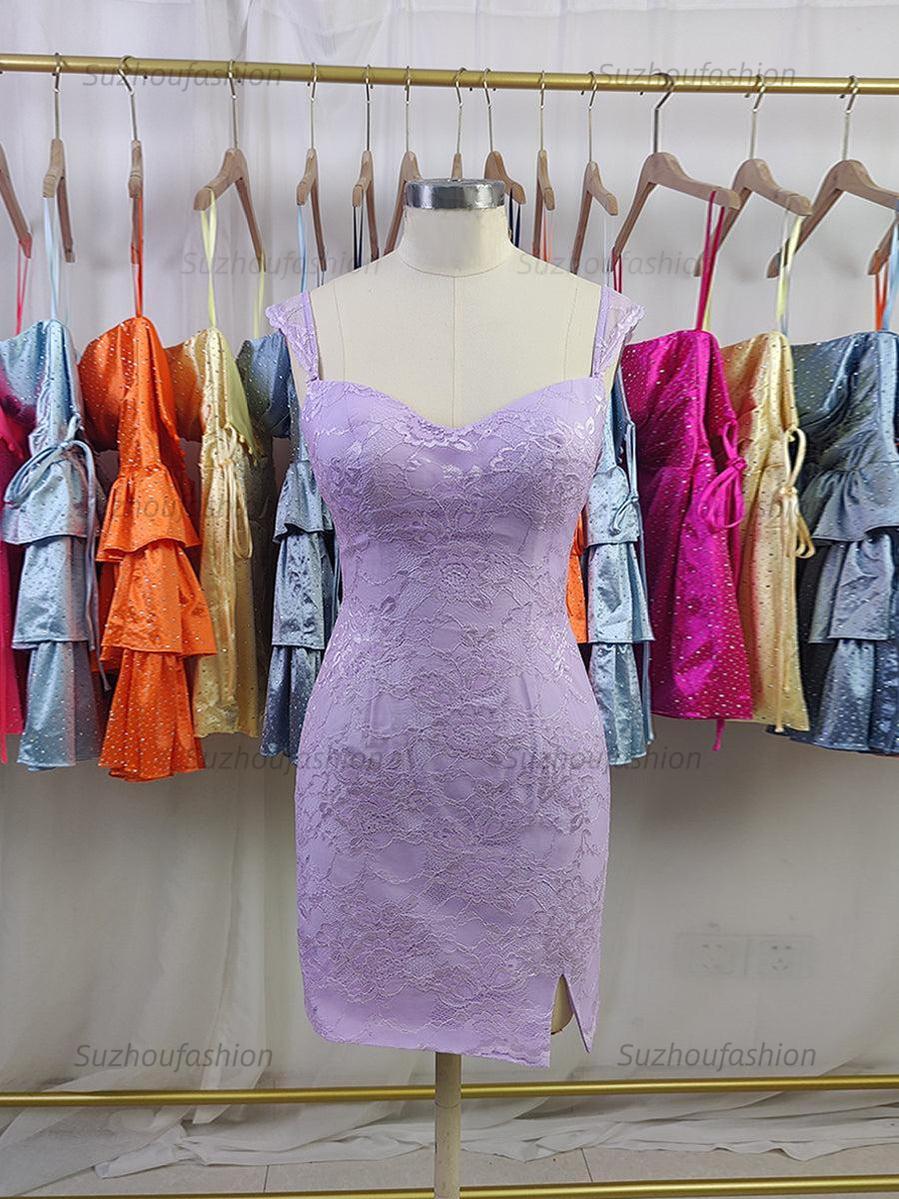 Suzhoufashion Lace Bodycon Homecoming Dress with Side Slit