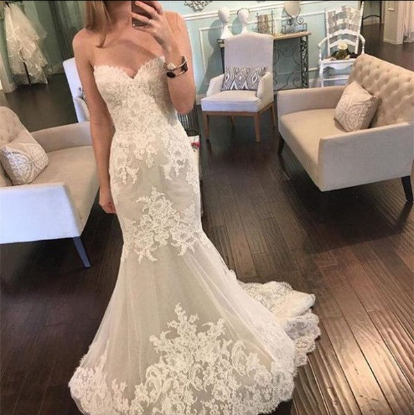 Lace Mermaid Sweetheart  Bridal Gowns New Tulle Long Wedding Dresses BA3980