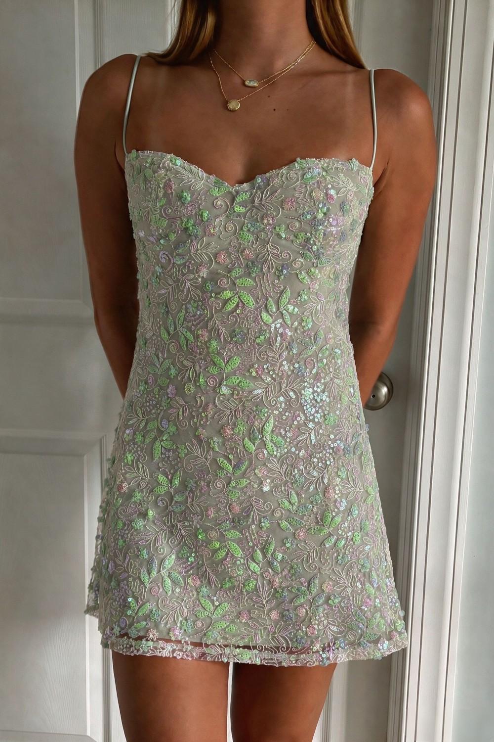Cute Mint Green Lace Homecoming Dress Open Back Bow Tie Short Dress