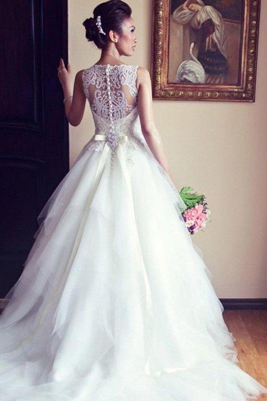 Latest Crystal White Tulle Wedding Dress with Beadings Court Train Lace Formal Bridal Gown