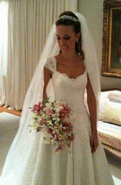 Latest Lace Ball Gown Princess Dress Bowknot Tiered Court Train  Bridal Gown