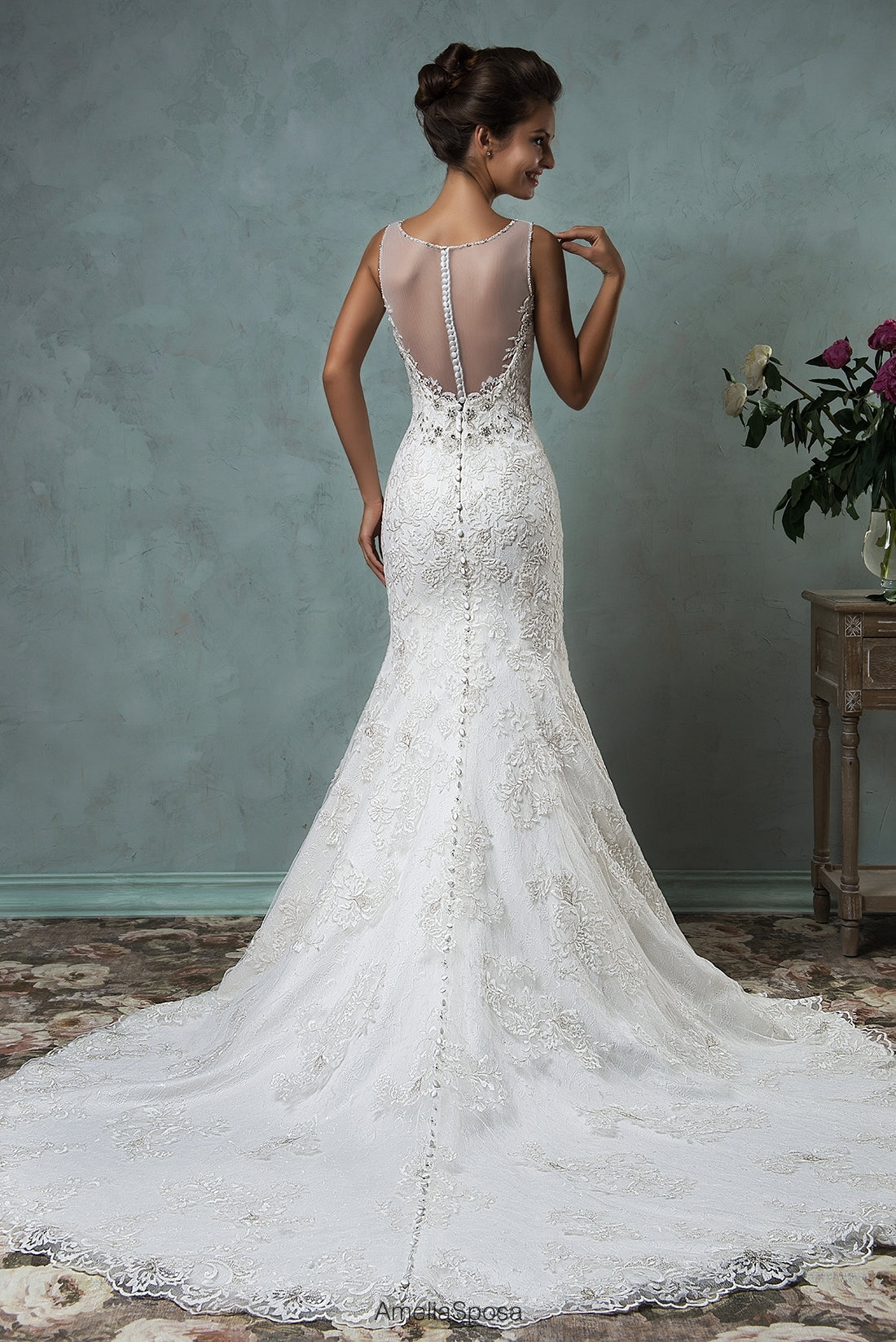 Latest Tulle Mermaid Long  Wedding Dress New Arrival Lace Sweep Train Bridal Gown