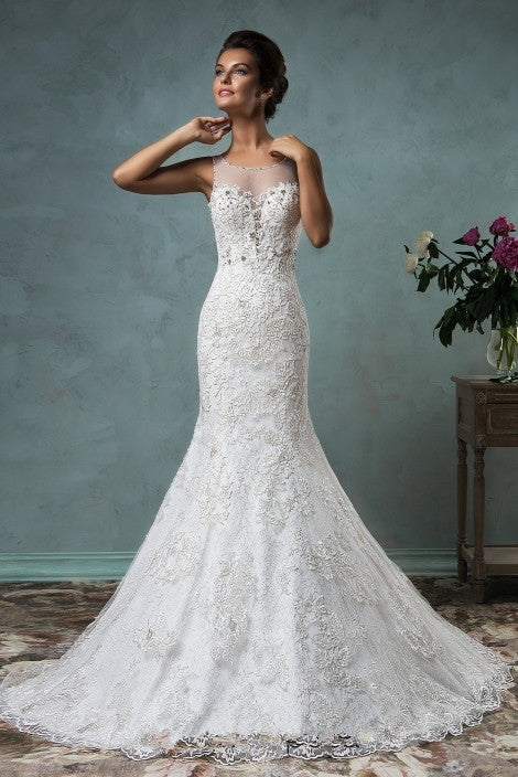 Latest Tulle Mermaid Long  Wedding Dress New Arrival Lace Sweep Train Bridal Gown