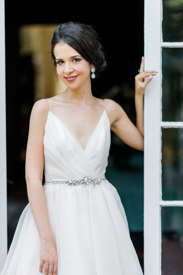 Latest V-Neck Chiffon Long Wedding Dress A-Line Elegant Spaghetti Strap  Bridal Gowns