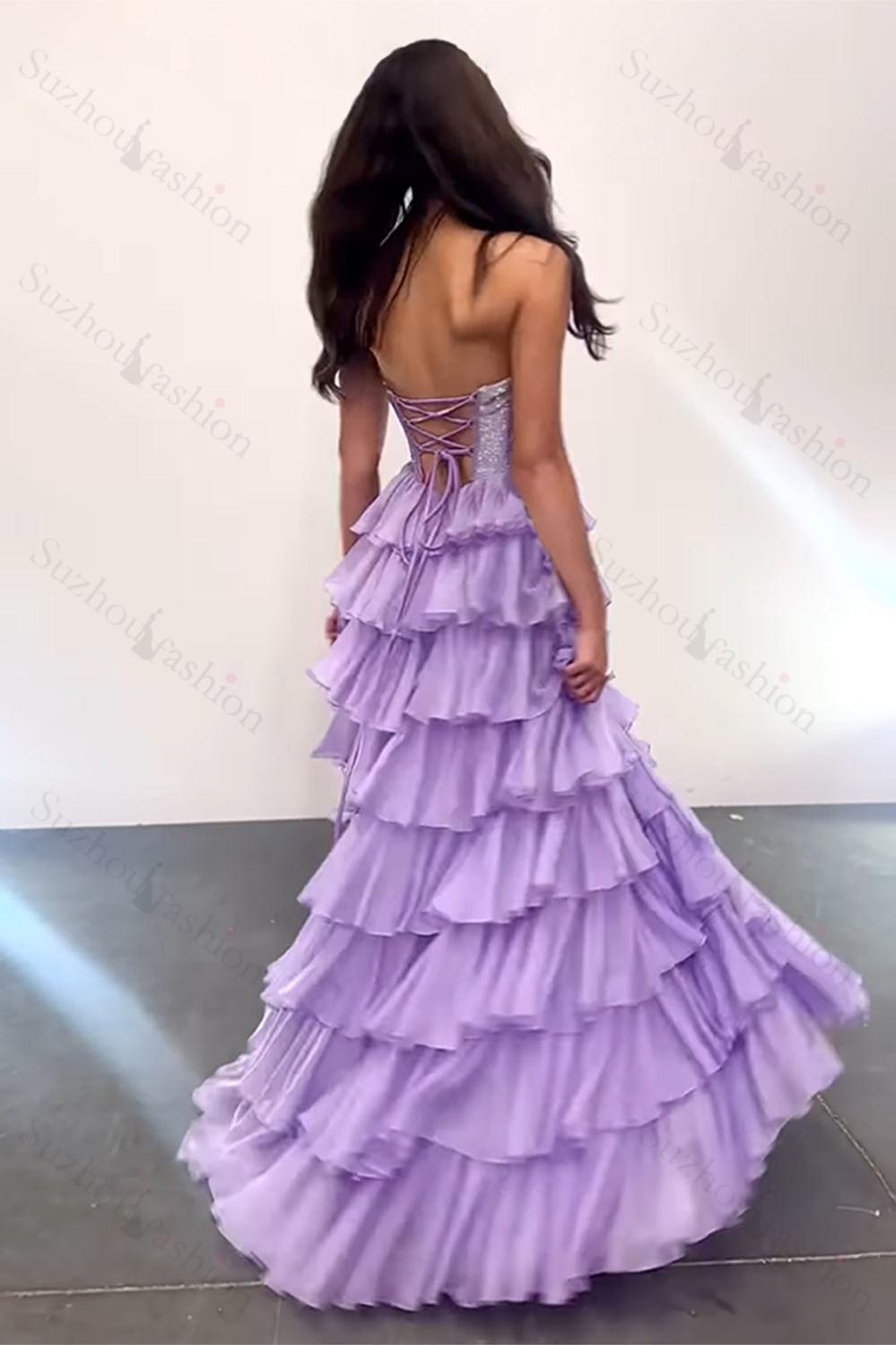 Yellow Prom Dress A Line Strapless Corset Long Chiffon Formal Dress With Slit