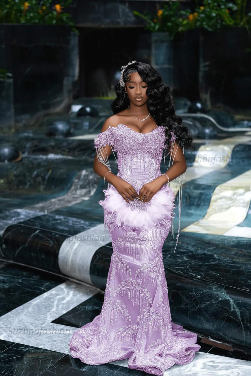 Off the Shoulder Prom Dress Mermaid Formal Evening Dress with Beadings and Rhinestones