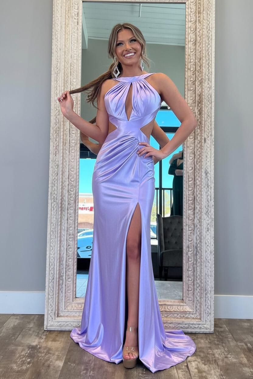 Suzhoufashion Stylish Fuchsia Metallic Mermaid Prom Dress With Slit And Open Back Formal Evening Gown
