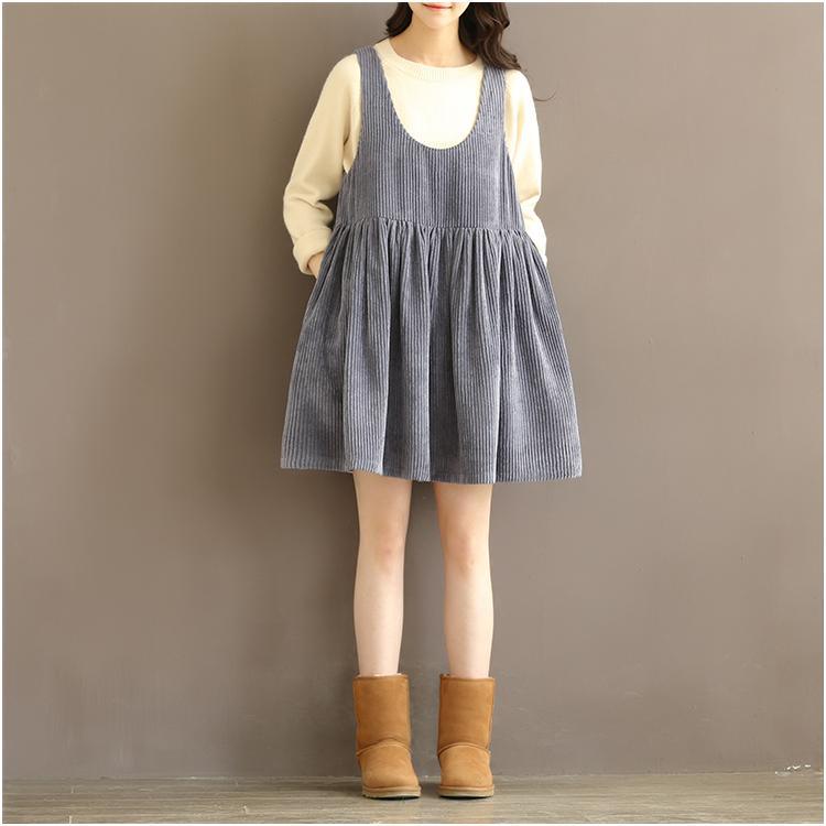 Lavender corduroy oversize cotton dress sleeveless strap dress