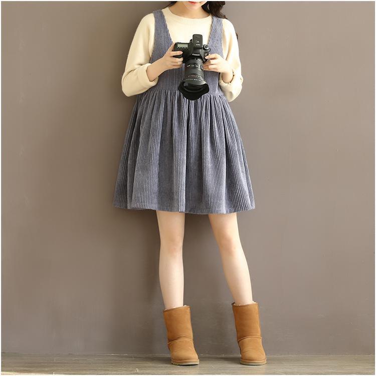 Lavender corduroy oversize cotton dress sleeveless strap dress