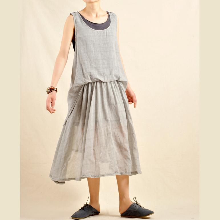 Layered gray sundress linen maxi dress