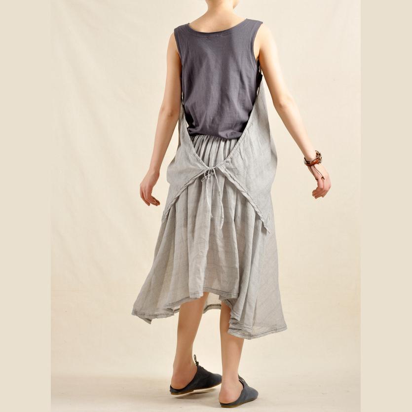 Layered gray sundress linen maxi dress