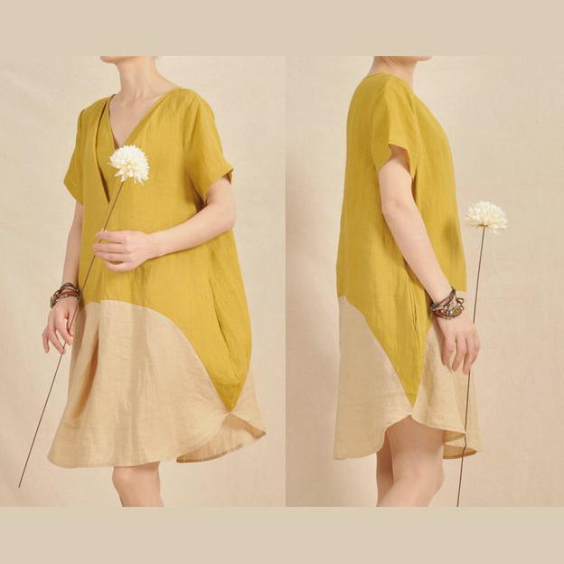 Lemon yellow shirt dress color patchwork sundress