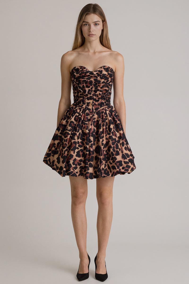 Suzhoufashion Leopard Print Strapless Sweetheart Corset Short Homecoming Dress