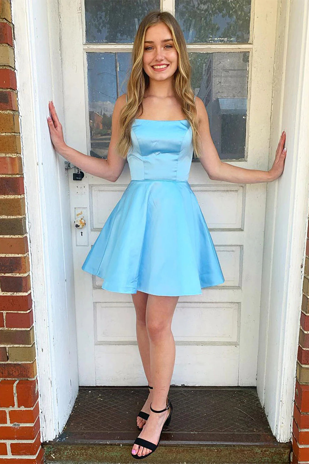 Light Blue Homecoming Dresses A Line Simple Prom Dress